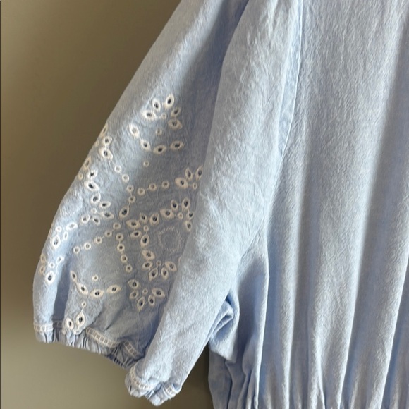 Saks Fifth Avenue Light Blue Midi Dress with Embroidered Sleeves - Picture 4 of 8